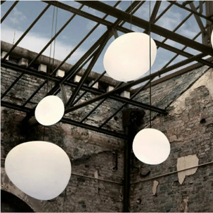DecorBites™ Gregg Glass Suspension Light - White LED Cobblestone Pendant for Villa Staircase & Shop