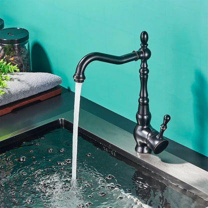 DecorBites™ Black Brass Faucet Single Handle 360 Rotate Basin Sink Mixer Taps