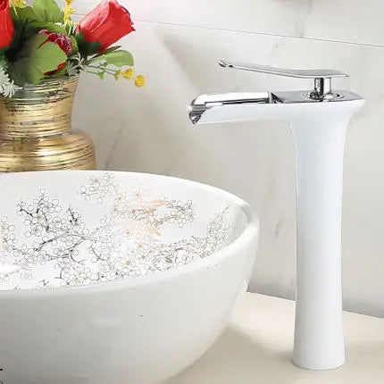 DecorBites™ Gold Waterfall Bathroom Basin Faucet, White Mixer Tap Hot Cold Sink Plugin