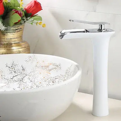 DecorBites™ Gold Waterfall Bathroom Basin Faucet, White Mixer Tap Hot Cold Sink Plugin