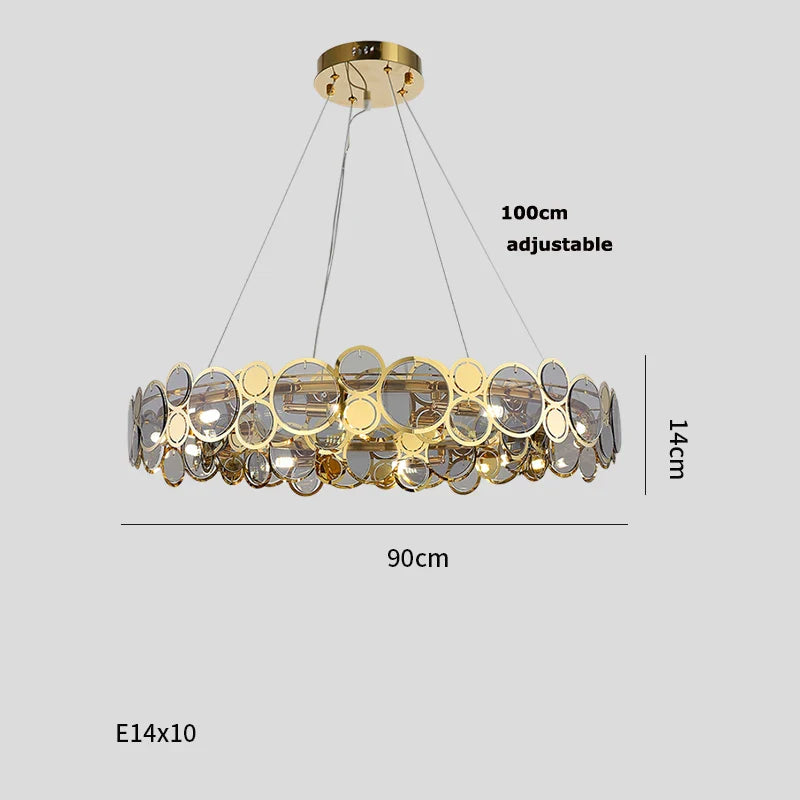 Gold Iron Glass Chandelier Oval93cm Steel Finish