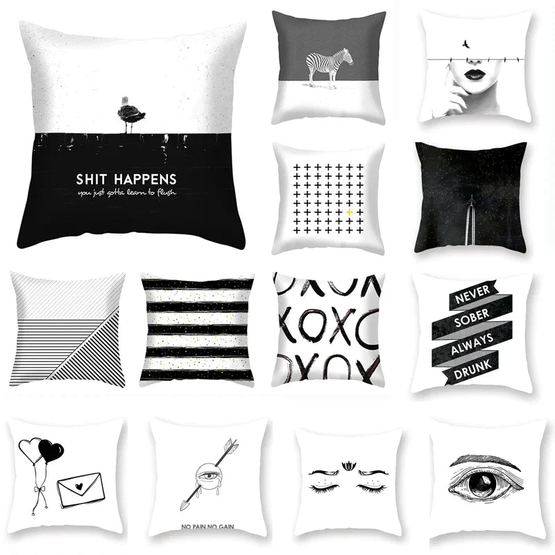 DecorBites™ Black Geometric Cushion Cover | Decorative Sofa Pillow Cases | Living room Throw Home Decor