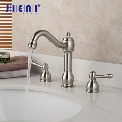 DecorBites™ Dual Handle Nickel Brush Bathroom Sink Tap Swivel Spray Mixer Faucet