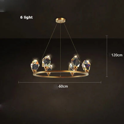 DecorBites™ Crystal Copper Round Chandelier: Elegant LED Suspension Lamp for Dinning Room