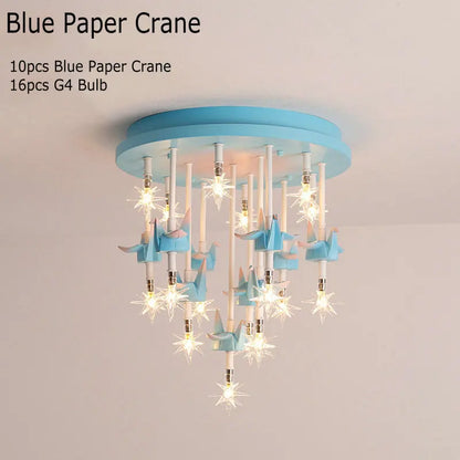 DecorBites™ Kids Resin Horse Paper Crane Ceiling Light - Blue Pink LED Bedroom Lamp