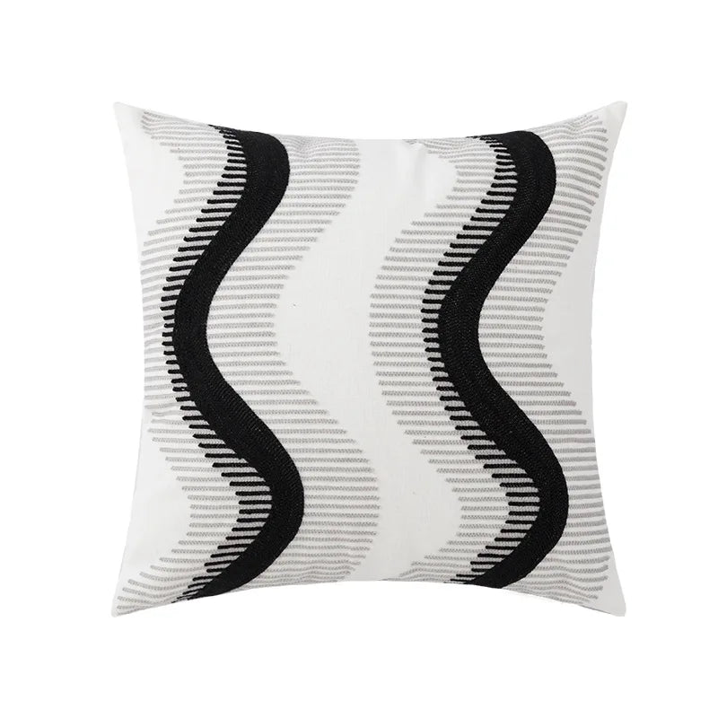 DecorBites™ Geometric Embroidery Cushion Cover 45x45cm Black Grey Soft Cozy for Home Decor
