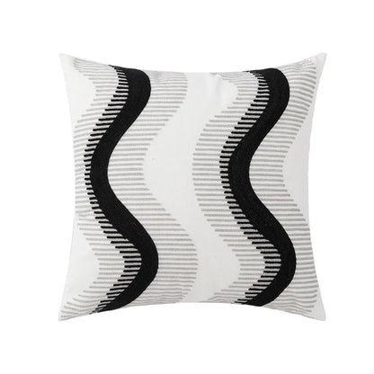 DecorBites™ Geometric Embroidery Cushion Cover 45x45cm Black Grey Soft Cozy for Home Decor