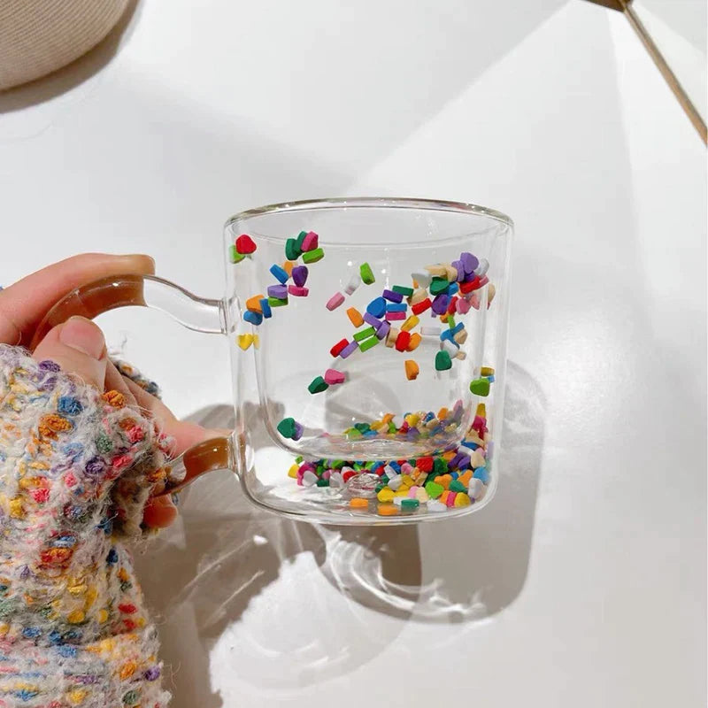 DecorBites™ Heart Shaped Quicksand Glass Cup: Creative and Colorful Double Layer Drinkware