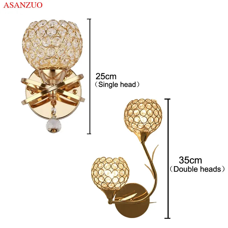Gold Crystal LED Wall Lamp Single-Head Right