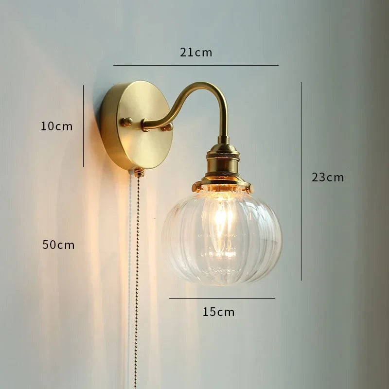 DecorBites™ Glass Copper LED Wall Lights with Pull Chain Switch for Home Bedroom Bathroom Mirror