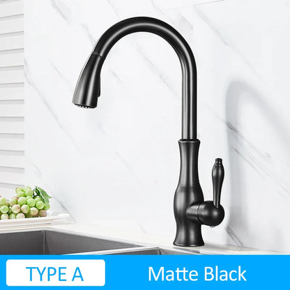 DecorBites™ Gold Swivel Spout Kitchen Faucet with Pull Down Sprayer