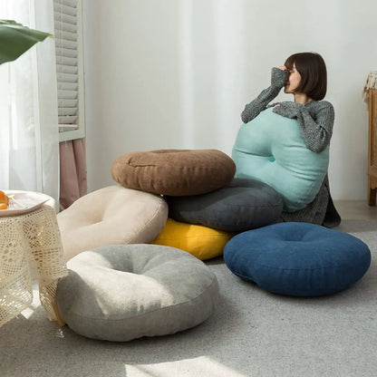 DecorBites™ Linen Round Floor Cushion for Meditation Yoga Sofa Chair Bed