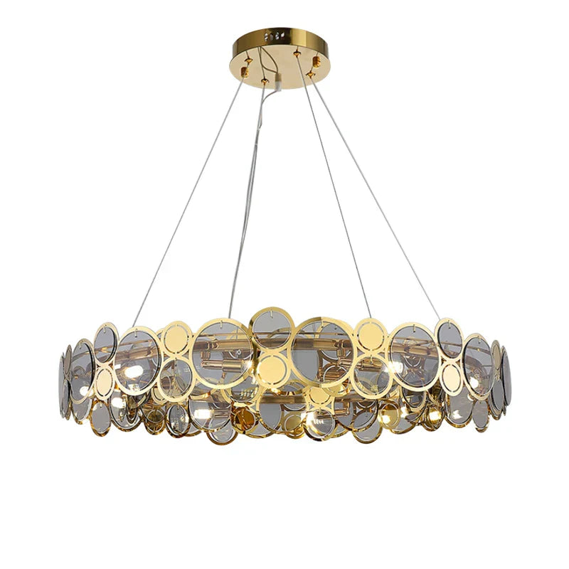 Gold Iron Glass Chandelier Oval93cm Steel Finish