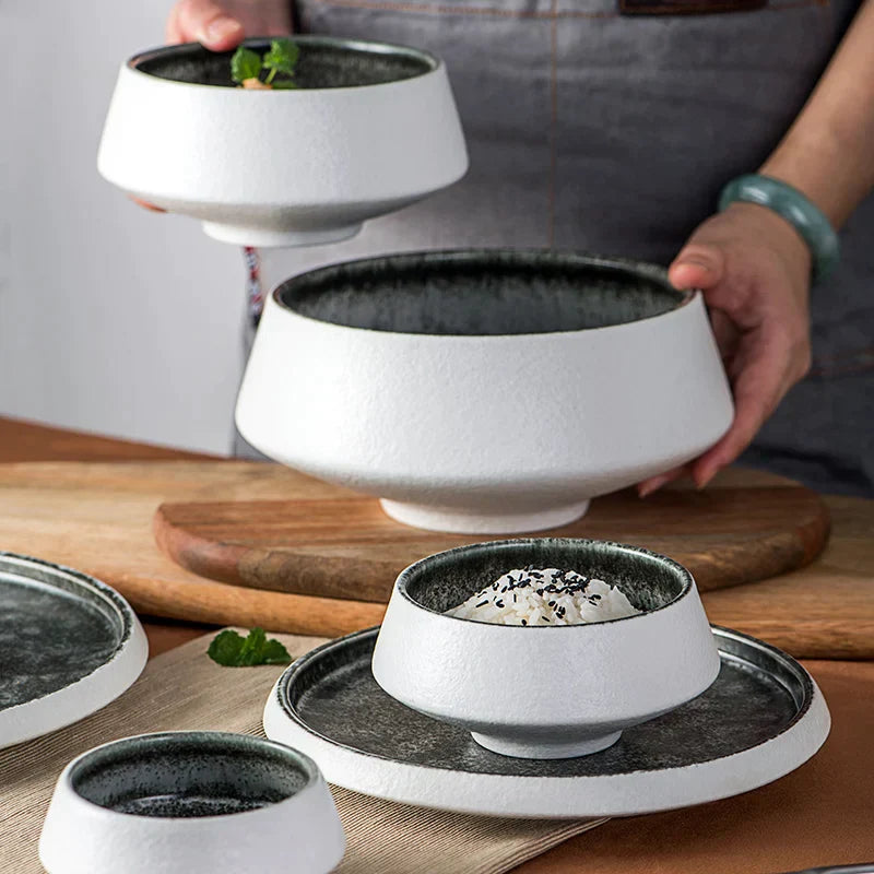 DecorBites™ Ice Cracked Glaze Ceramic Grey Plate and Bowls Set