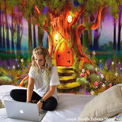 DecorBites™ Dreamy Castle Mushroom Tapestry Psychedelic Wall Hanging Hippie Kids Decor