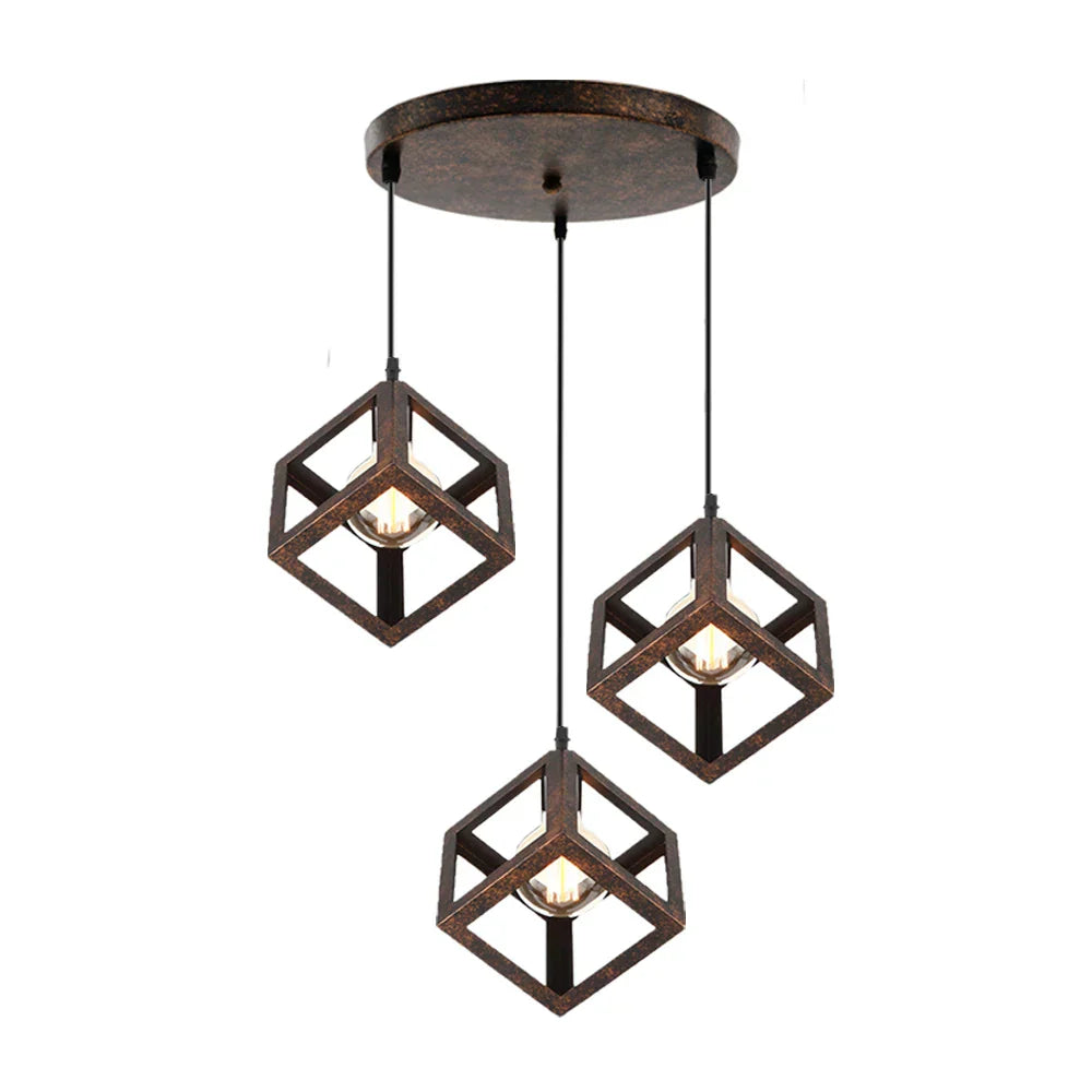 DecorBites™ Geometric Cube Pendant Lights Trio Metal Shades Square Ceiling Lamps