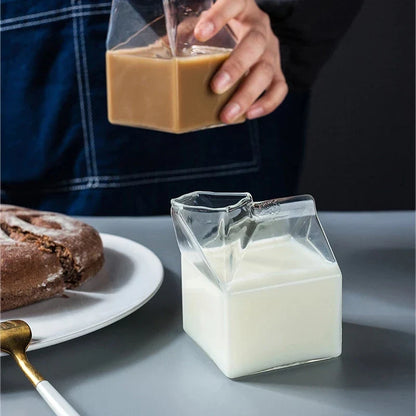 DecorBites™ Creative Milk Box Glass Cup - 250ml | Cute Transparent Drinkware for Juice and Coffee