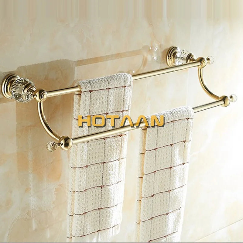 DecorBites™ Crystal Gold Double Towel Bar for Bathroom, 60cm Length