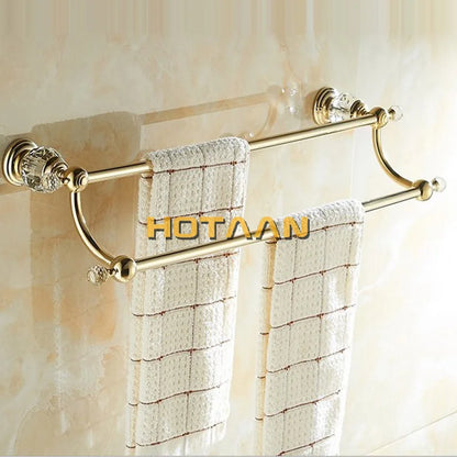DecorBites™ Crystal Gold Double Towel Bar for Bathroom, 60cm Length