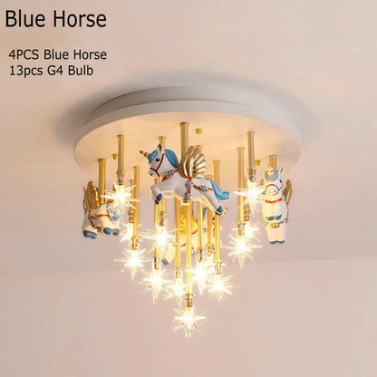 DecorBites™ Kids Resin Horse Paper Crane Ceiling Light - Blue Pink LED Bedroom Lamp
