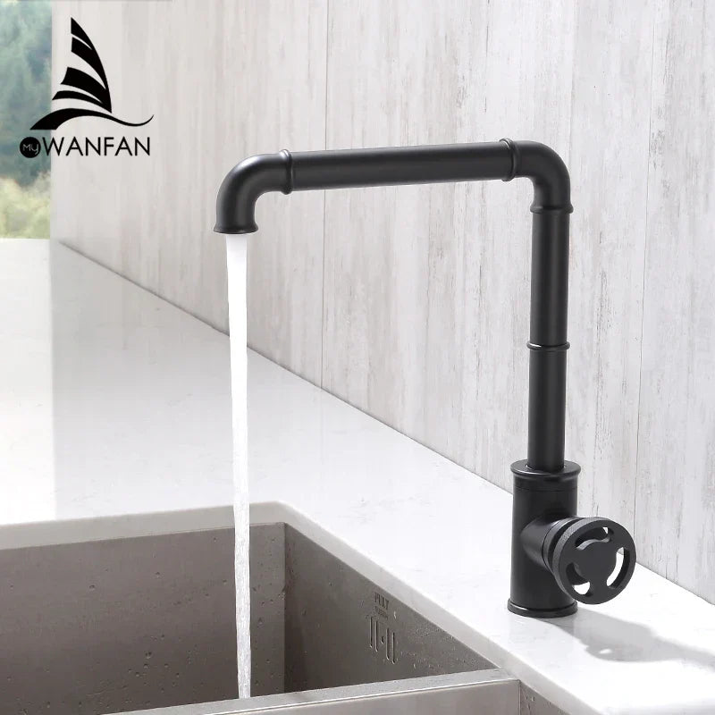 DecorBites™ Gold Brass Retro Industrial Style Bathroom Faucet Hot Cold Mixer Tap