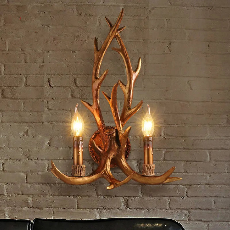 DecorBites™ Deer Horn Resin Wall Lamp with Warm White LED Light