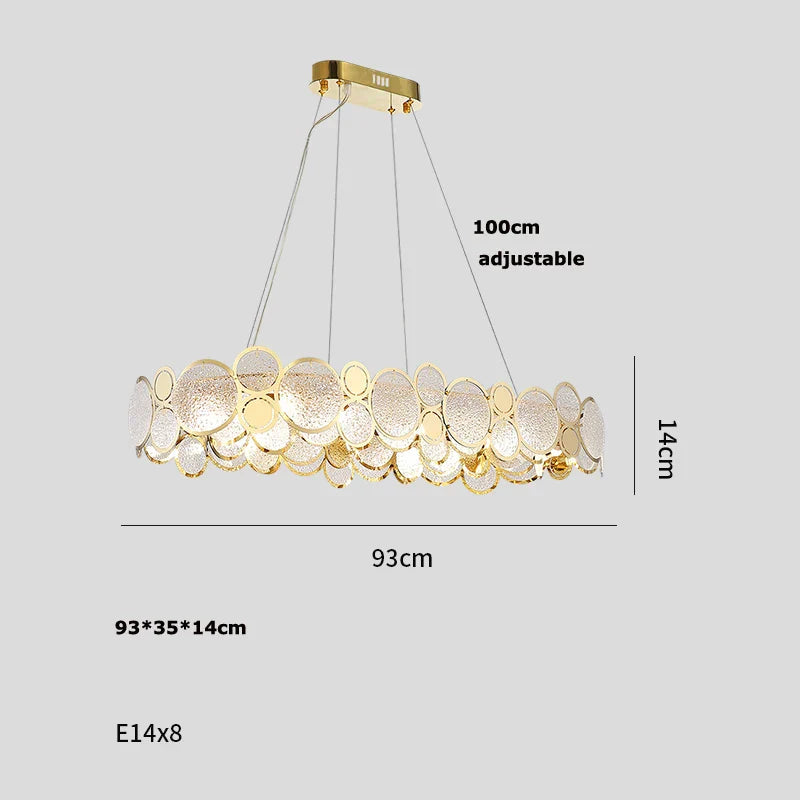 Gold Iron Glass Chandelier Oval93cm Steel Finish