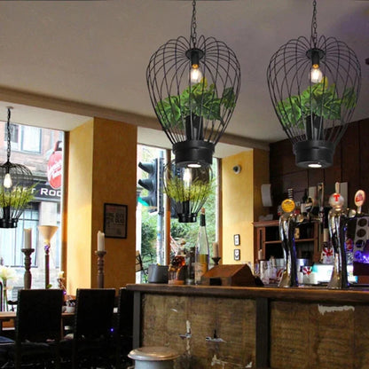 DecorBites™ Green Planting Birdcage Chandelier: Retro Industrial Style Pendant Lamp