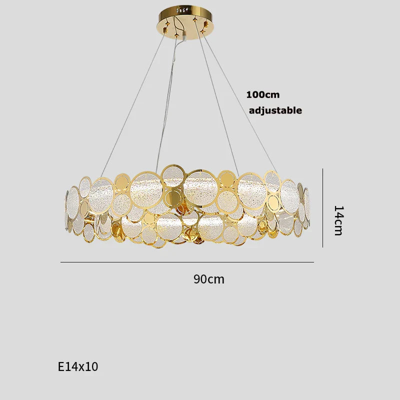 Gold Iron Glass Chandelier Oval93cm Steel Finish
