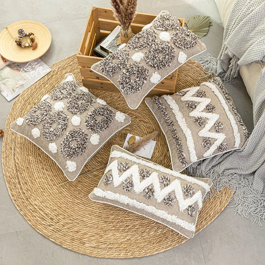 DecorBites™ Grey Diamond Tufted Zigzag Cushion Cover 45x45cm - Moroccan Style Pillowcase