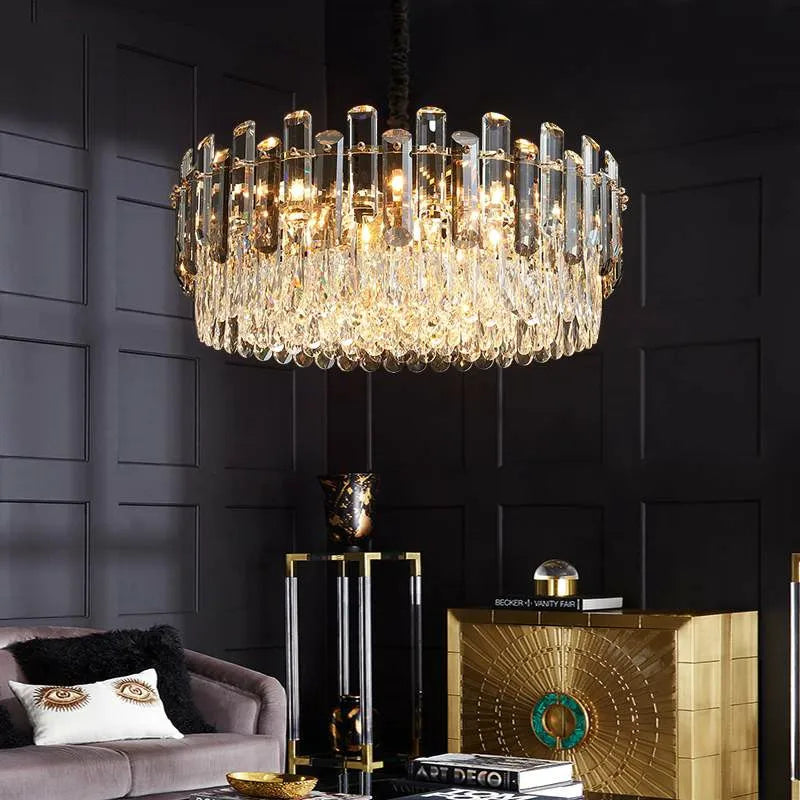 DecorBites™ Gray/Clear Crystal K9 LED Pendant Lamp for Modern Luxury Living Room