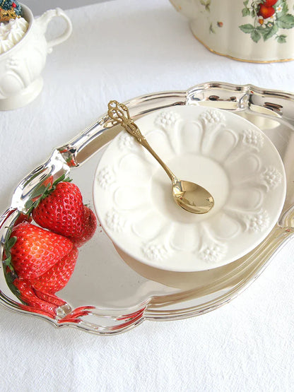 DecorBites™ French Garden Cream Ceramic Tea Cup Saucer Set for Elegant Afternoon Tea