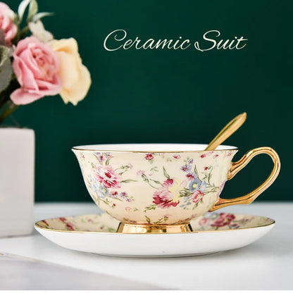 DecorBites™ Bone China Tea Cup Set with Saucer Spoon - Elegant Black Tea Party Coffeeware