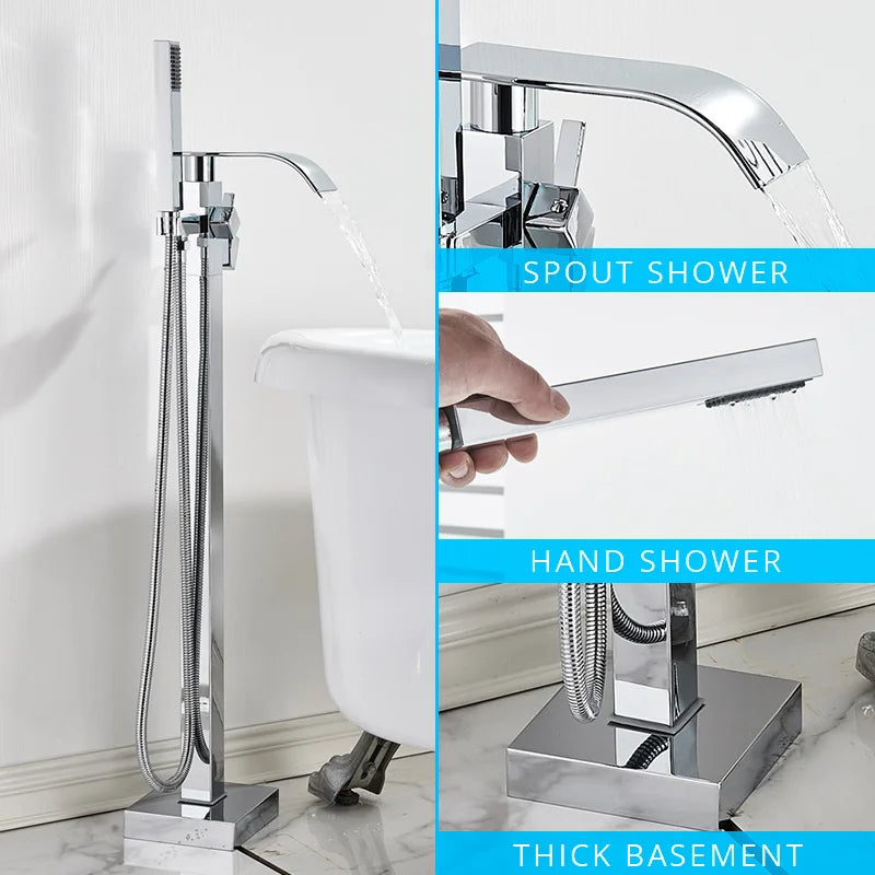 Gold Waterfall Bathtub Faucet Floor-Standing