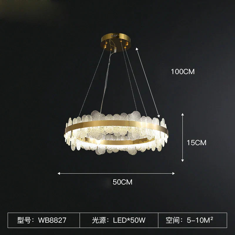 Gold LED Dining Chandelier Frosted Glass 80cm