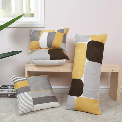 DecorBites™ Geometric Embroidery Pillow Cover 45x45cm/30x50cm Yellow Pink Abstract Design
