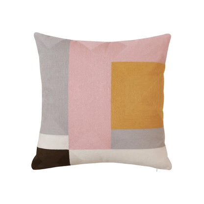 DecorBites™ Geometric Embroidery Pillow Cover 45x45cm/30x50cm Yellow Pink Abstract Design