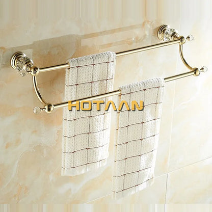 DecorBites™ Crystal Gold Double Towel Bar for Bathroom, 60cm Length
