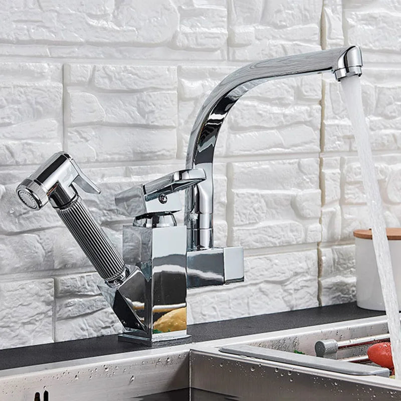 DecorBites™ Dual Spout Black Kitchen Faucet with Pull Out Spray Mixer