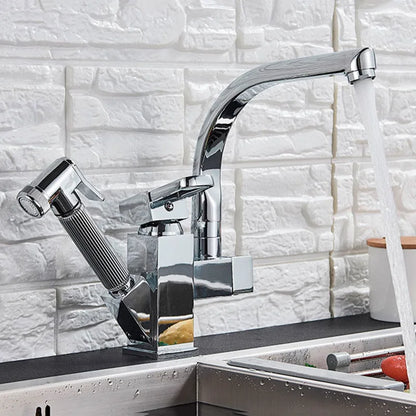 DecorBites™ Dual Spout Black Kitchen Faucet with Pull Out Spray Mixer