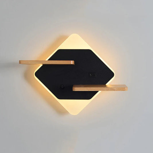 DecorBites™ LED Bedside Shelf Wall Lamp with USB Charger - Modern Minimalist Bedroom Reading Light