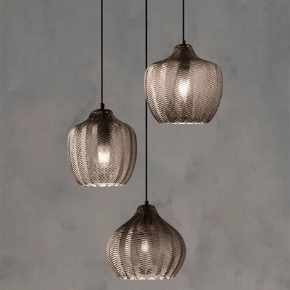 DecorBites™ Amber Gray Glass Chandelier LED Light Modern Nordic Bedroom Restaurant Bar Staircase Lamp