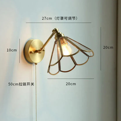 DecorBites™ Glass LED Bathroom Mirror Light Pull Chain Copper Wall Sconce