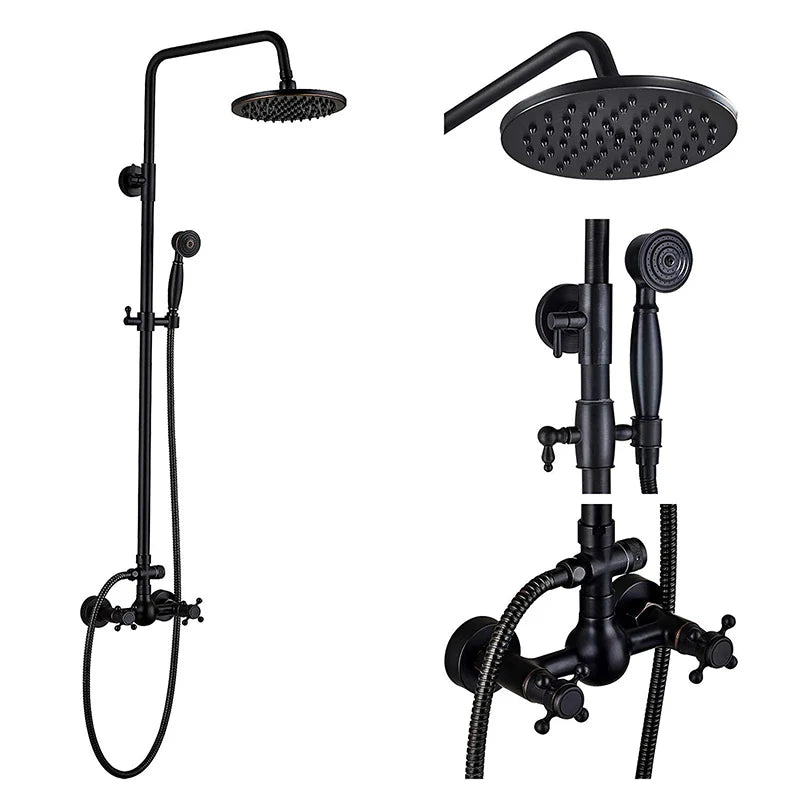 DecorBites™ Black Bronze Shower Faucet Set with 8" Rain Shower Head & Hand Shower