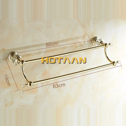 DecorBites™ Crystal Gold Double Towel Bar for Bathroom, 60cm Length