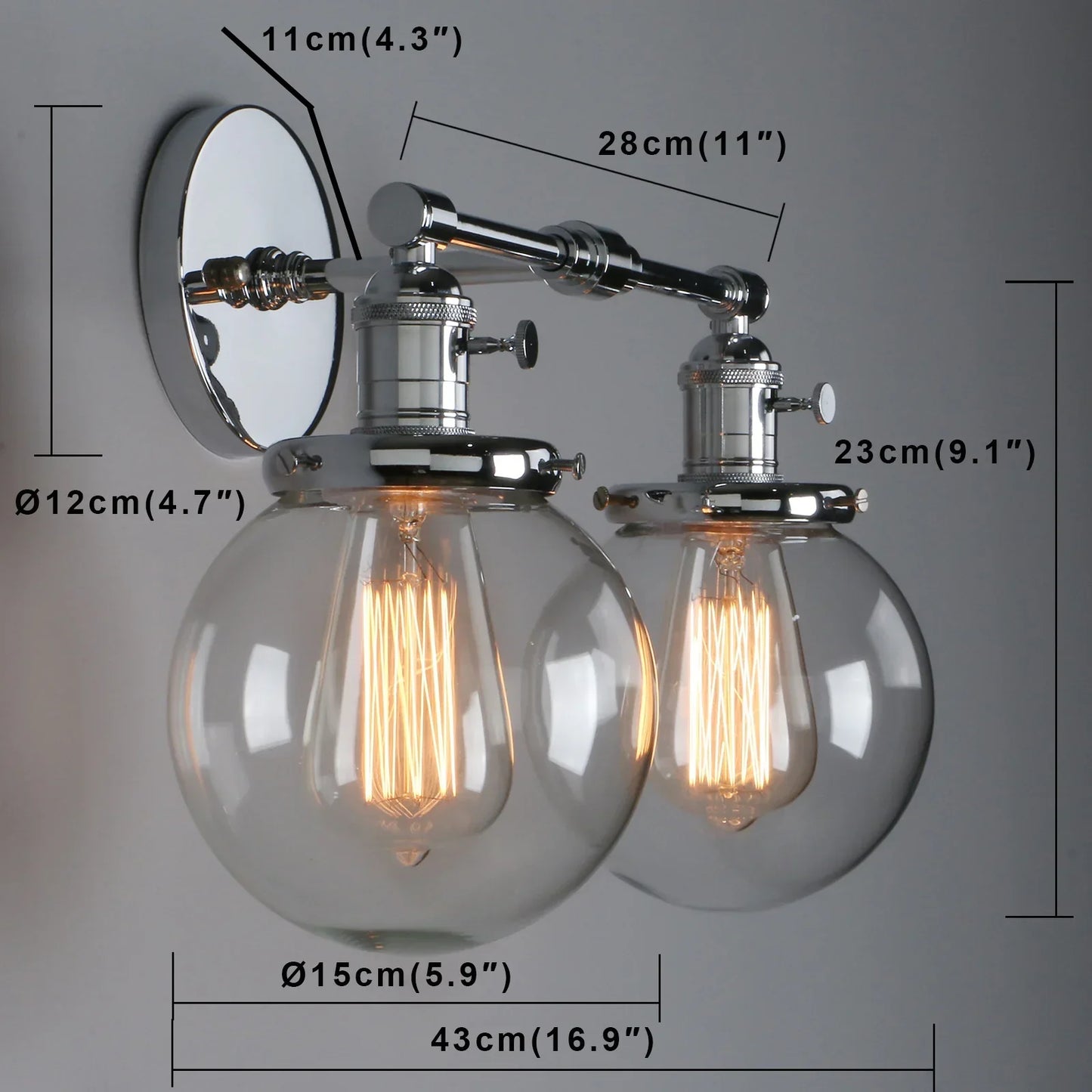 DecorBites™ Glass Ball Globe Wall Light for Retro Home Decor - Double Heads E27 Sconce