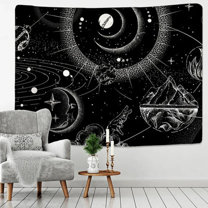 DecorBites™ Black & White Stars Mandala Tapestry - Home Decor
