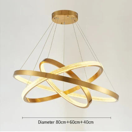 Gold Circle LED Chandelier 3-Ring Design