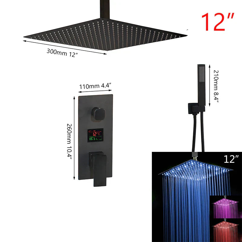 DecorBites™ Black Digital Shower Faucet, Matte Black Finish, Thermostatic Temperature Display