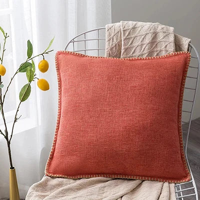 DecorBites™ Linen Fringe Cushion Cover: Blue Grey Yellow Red Green for Sofa Bed